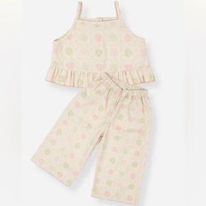 Wild Wawa Ruffle Pant Set - Pistachio/Pink